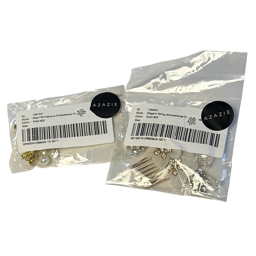 Azazie Gold Pearl Rhinestone Hair Pins Comb‎ Bridal Wedding Hair Accessories Set